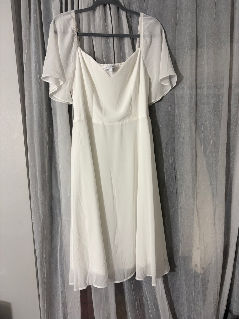 Baltic Born White Chiffon Midi Dress with Flutter Sleeves